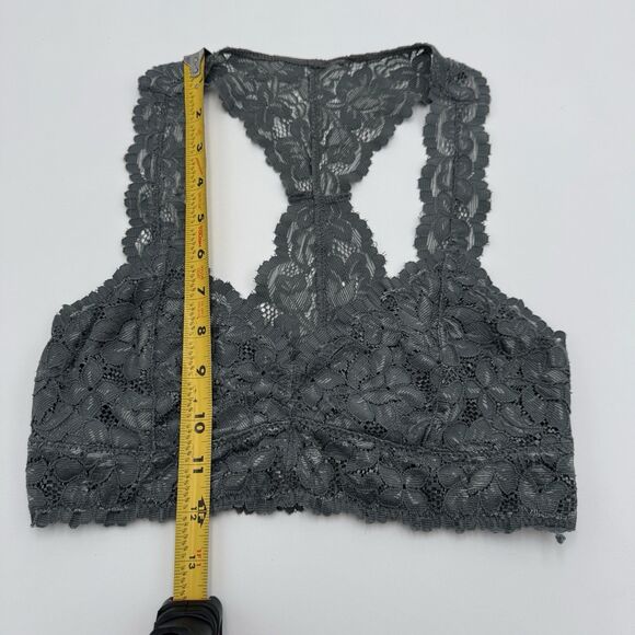 Gray Lace Racerback Bralette P/S Floral Mesh Stretch Viscose Spandex - Picture 5 of 5